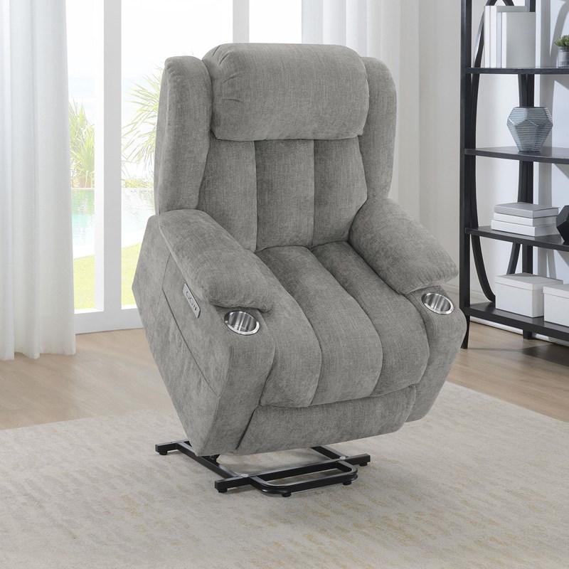 Large Picture of Coaster Furniture Houston 602284P Upholstered Power Lift Recliner - Grey