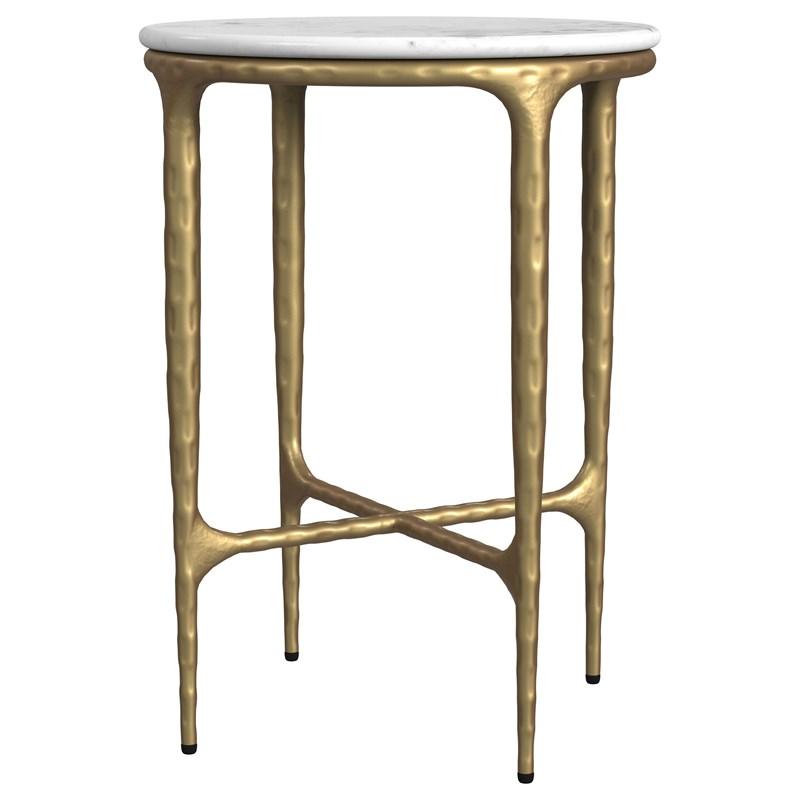 Large Picture of Coaster Furniture Baldwin 930081 Round Marble Top Side Table - White and Gold