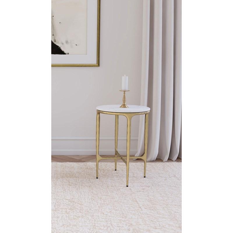 Large Picture of Coaster Furniture Baldwin 930081 Round Marble Top Side Table - White and Gold