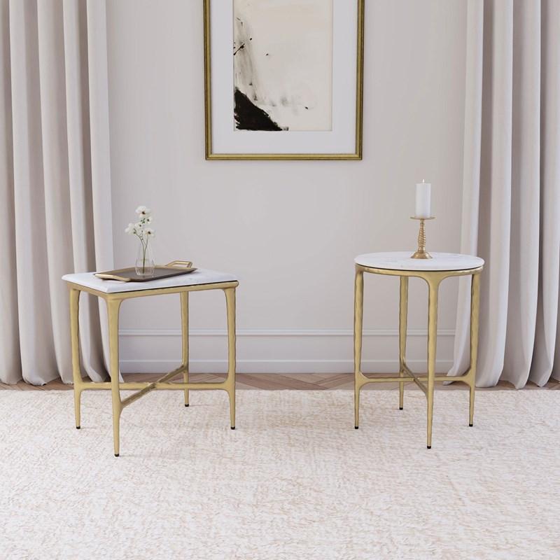 Large Picture of Coaster Furniture Baldwin 930081 Round Marble Top Side Table - White and Gold