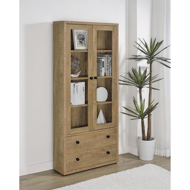 Large Picture of Coaster Furniture Hawthorne 953479 4-shelf Glass Door Tall Cabinet with Drawers - Mango