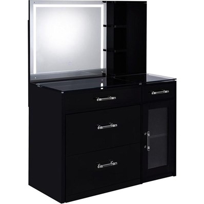 Coaster Furniture Flora 930219 2-drawer Vanity Set with LED Mirror - Black High Gloss