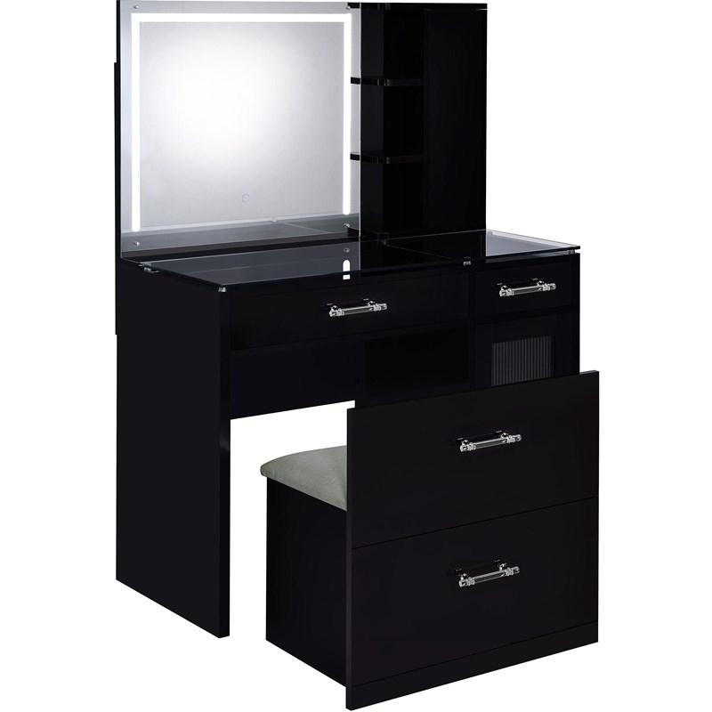 Large Picture of Coaster Furniture Flora 930219 2-drawer Vanity Set with LED Mirror - Black High Gloss