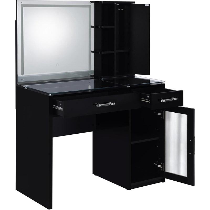 Large Picture of Coaster Furniture Flora 930219 2-drawer Vanity Set with LED Mirror - Black High Gloss