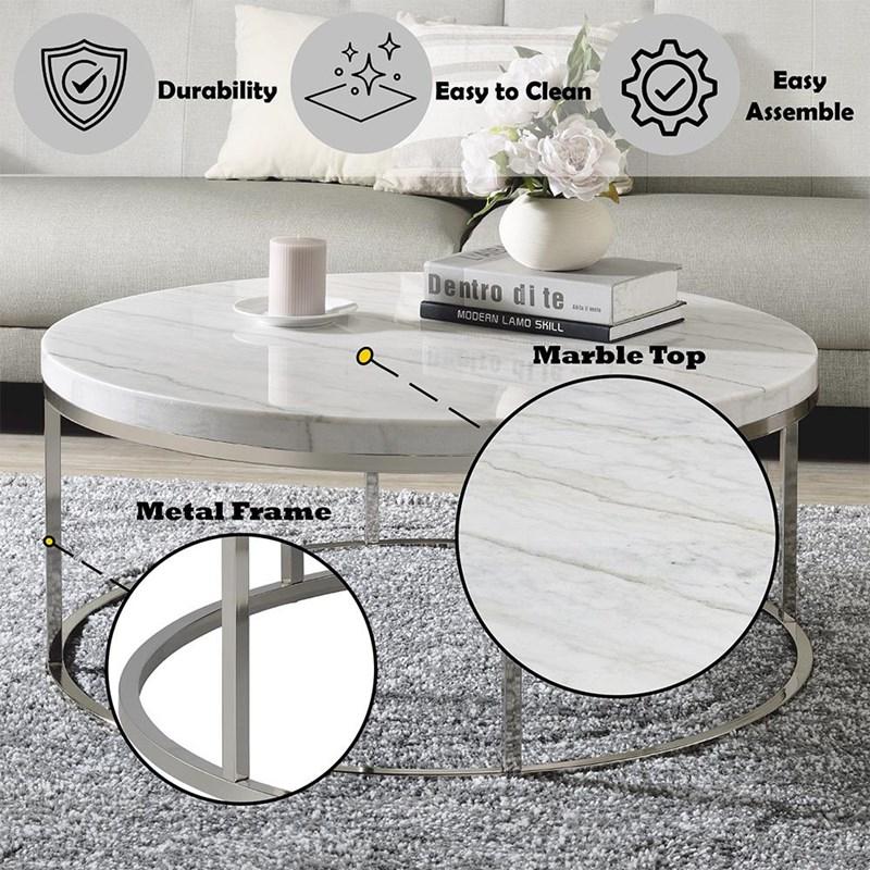 Large Picture of Acme Furniture Zaidee LV02795 Coffee Table with Marble