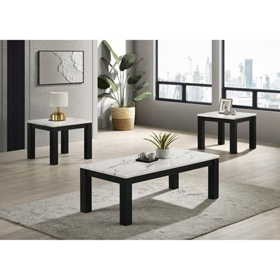 Crown Mark Ivy 4170SET-WH 3 pc Cocktail Table Set - Faux Marble White