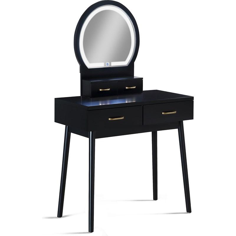 Large Picture of Crown Mark Cecilia 4905SET-BK Vanity Table & Stool - Black