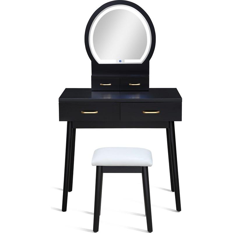 Large Picture of Crown Mark Cecilia 4905SET-BK Vanity Table & Stool - Black