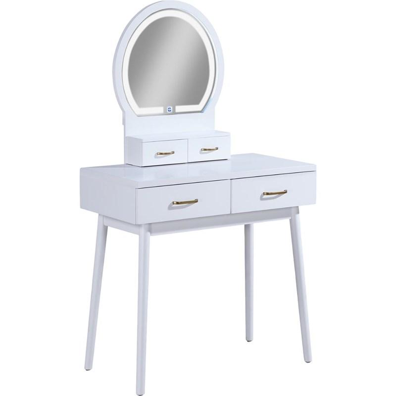 Large Picture of Crown Mark Cecilia 4905SET-WH Vanity Table & Stool - White