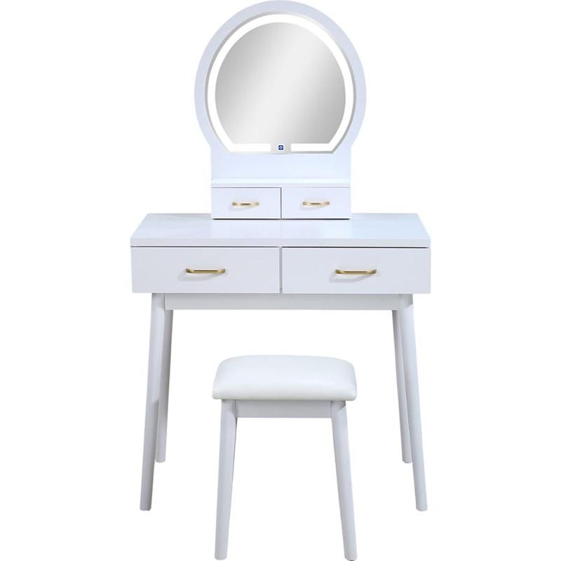 Large Picture of Crown Mark Cecilia 4905SET-WH Vanity Table & Stool - White