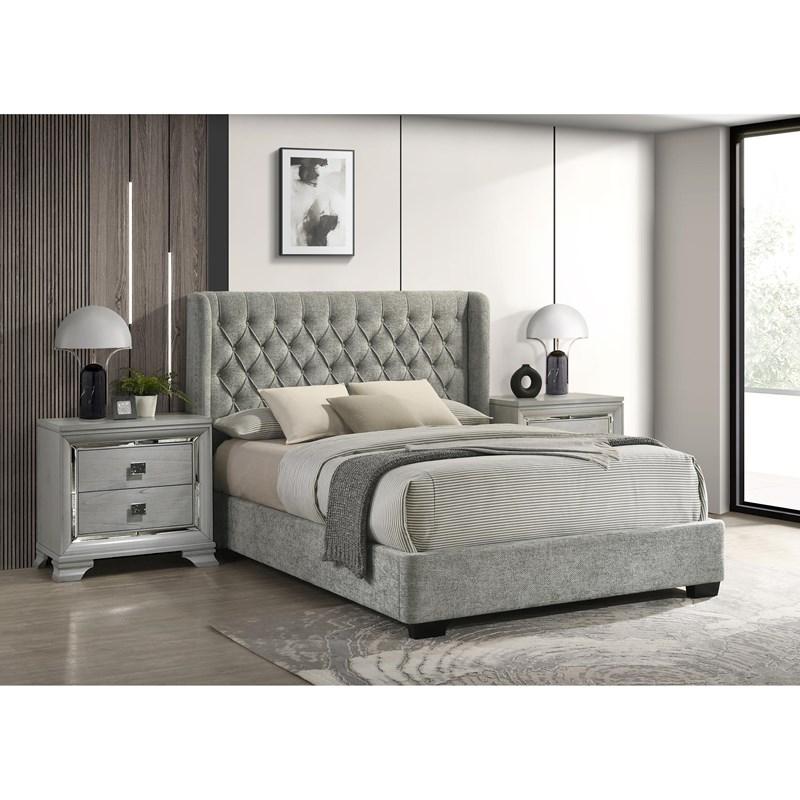 Large Picture of Crown Mark Daphne 5094LG-Q Queen Bed - Light Grey Tweed