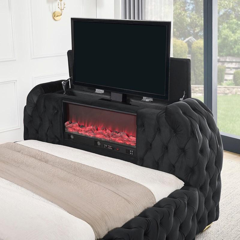 Large Picture of Crown Mark Natalia 5115BK-K King Bed with Fireplace and TV Lift - Black
