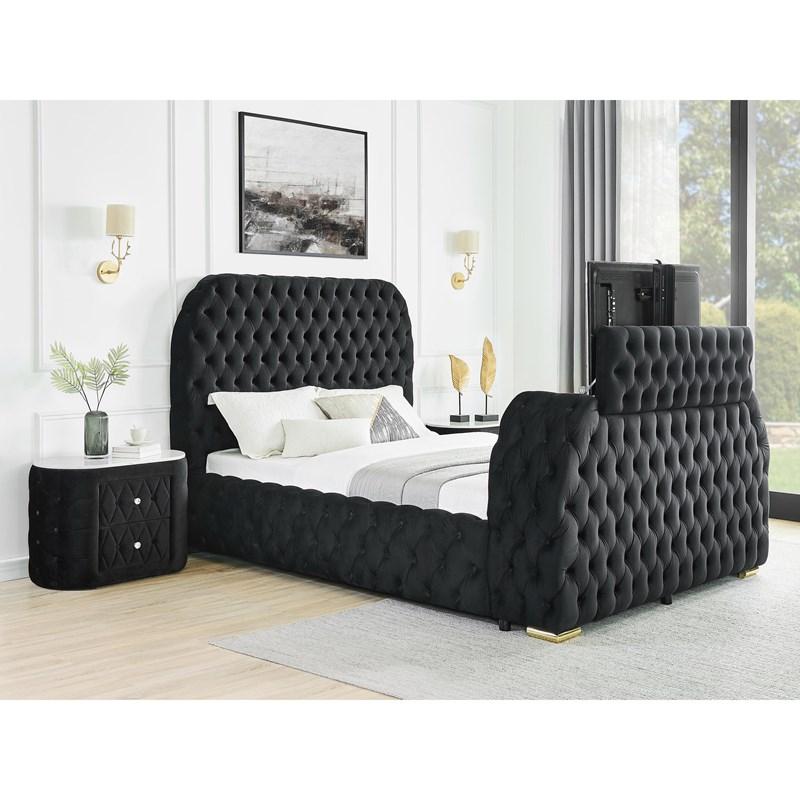 Large Picture of Crown Mark Natalia 5115BK-Q Queen Bed with Fireplace and TV Lift - Black