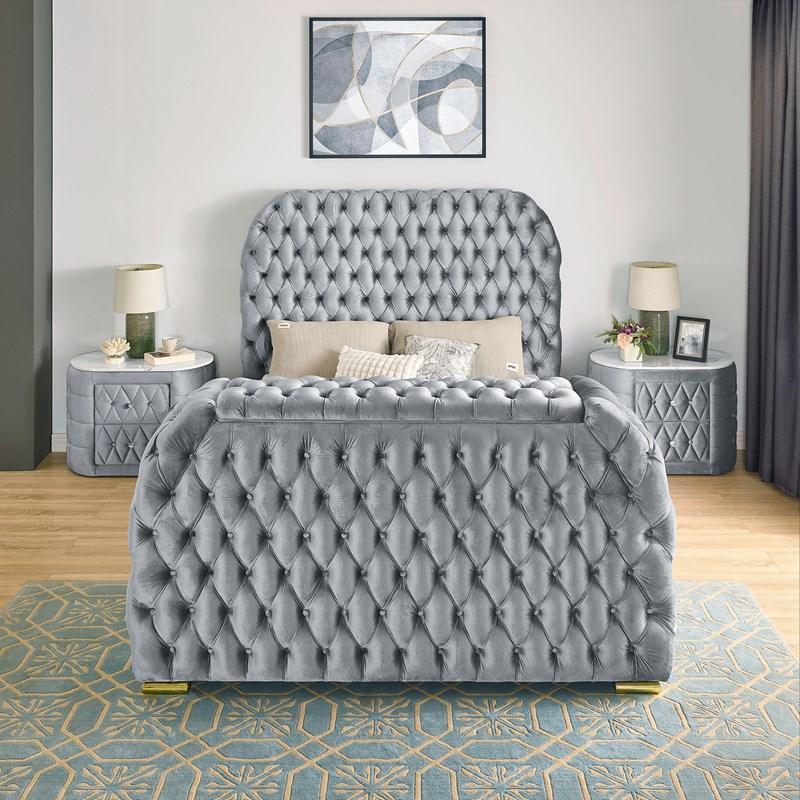 Large Picture of Crown Mark Natalia 5115GY-Q Queen Bed with Fireplace and TV Lift - Grey