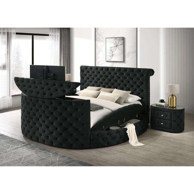Large Picture of Crown Mark Voltare 5212BK-Q Queen Bed with Fireplace & TV Lift - Black