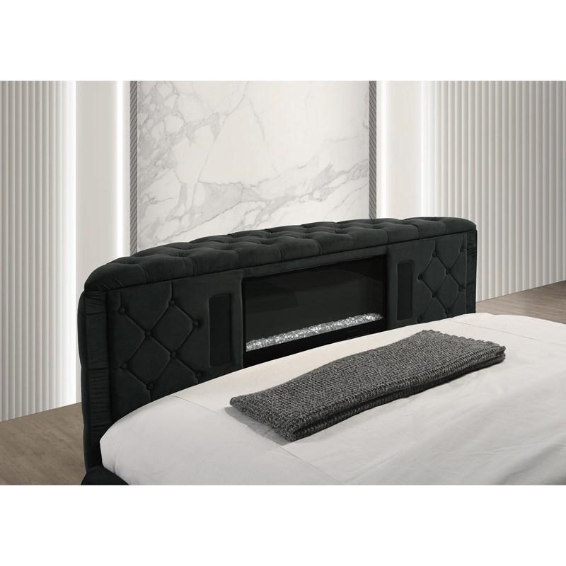 Large Picture of Crown Mark Voltare 5212BK-Q Queen Bed with Fireplace & TV Lift - Black