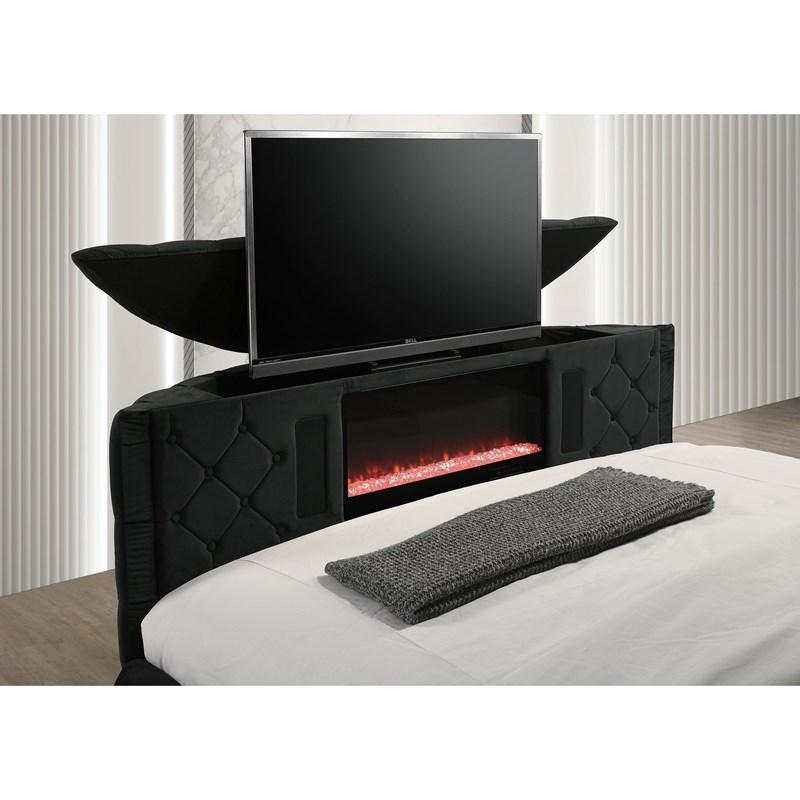 Large Picture of Crown Mark Voltare 5212BK-Q Queen Bed with Fireplace & TV Lift - Black