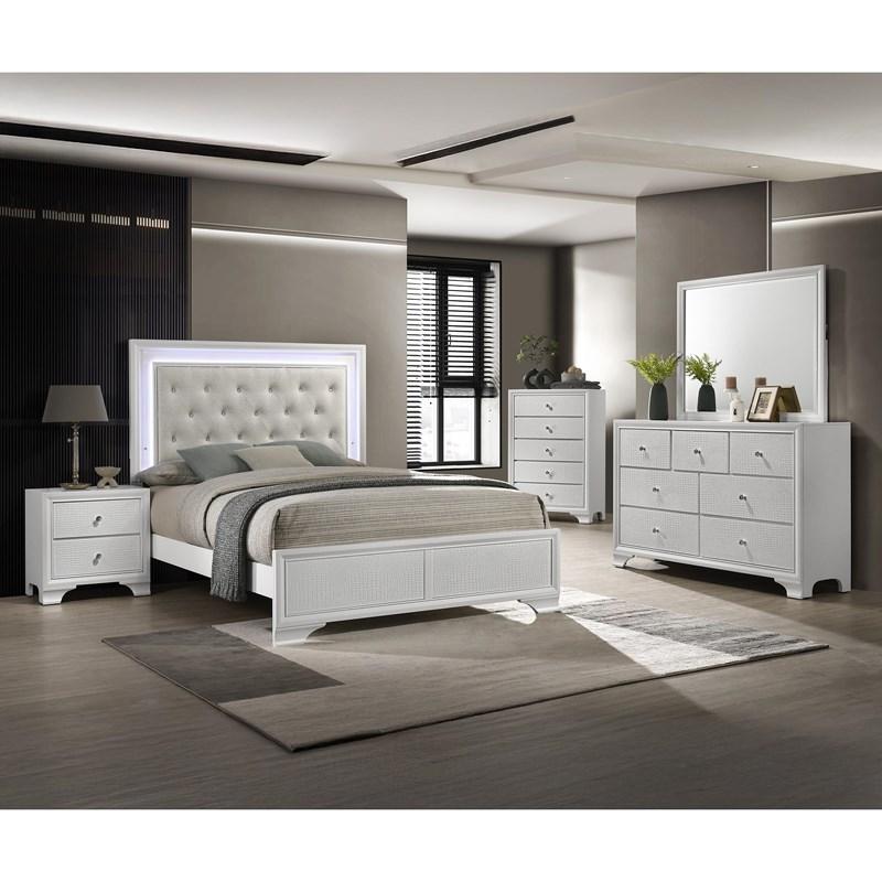 Large Picture of Crown Mark Lyssa B4312-K King Bed with LED - Oat/Frost