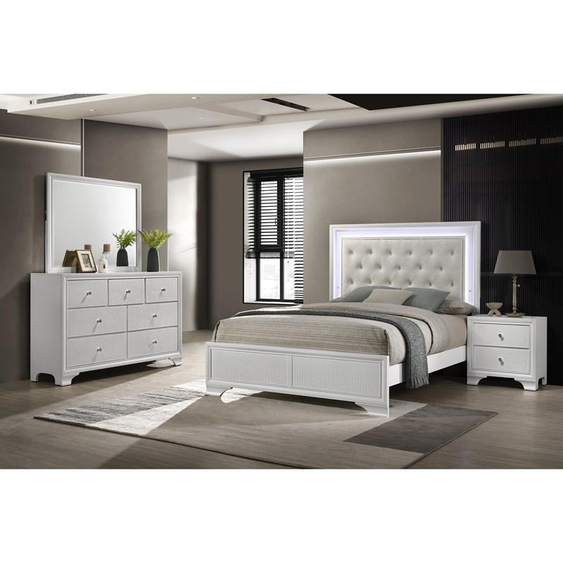 Large Picture of Crown Mark Lyssa B4312-K King Bed with LED - Oat/Frost