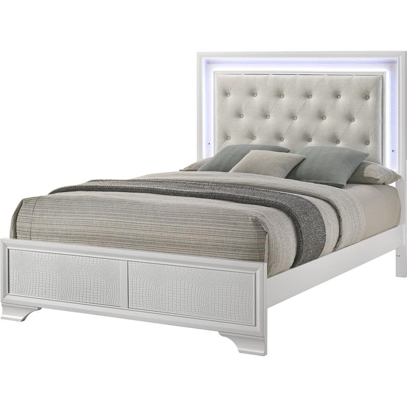 Large Picture of Crown Mark Lyssa B4312-F Full Bed with LED - Oat/Frost