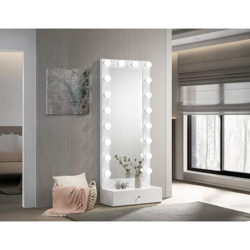Large Picture of Crown Mark Luxo B4852WH-DB-SET Tall Lighted Vanity with Drawer - White