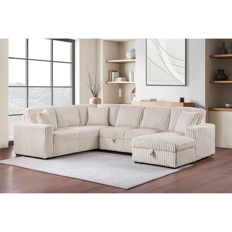 Large Picture of Coaster Furniture Devonshire 501205 Sleeper Sectional Sofa Storage Chaise - Camel