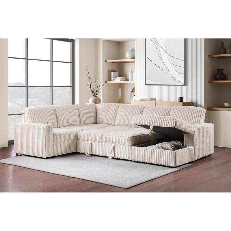 Large Picture of Coaster Furniture Devonshire 501205 Sleeper Sectional Sofa Storage Chaise - Camel