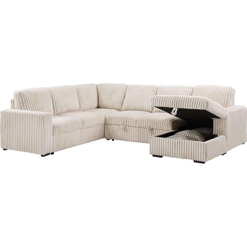 Large Picture of Coaster Furniture Devonshire 501205 Sleeper Sectional Sofa Storage Chaise - Camel