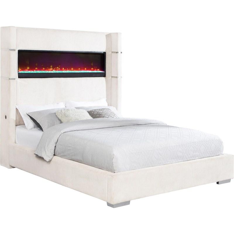 Large Picture of Coaster Furniture Tisdall 306032KE Upholstered King Flame Visualizer Bed - Cream