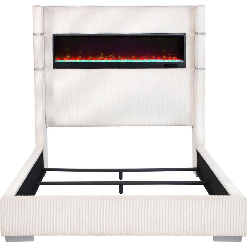Large Picture of Coaster Furniture Tisdall 306032KE Upholstered King Flame Visualizer Bed - Cream