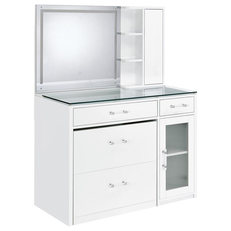 Large Picture of Coaster Furniture Flora 930218 2-drawer Vanity Set with LED Mirror - White High Gloss