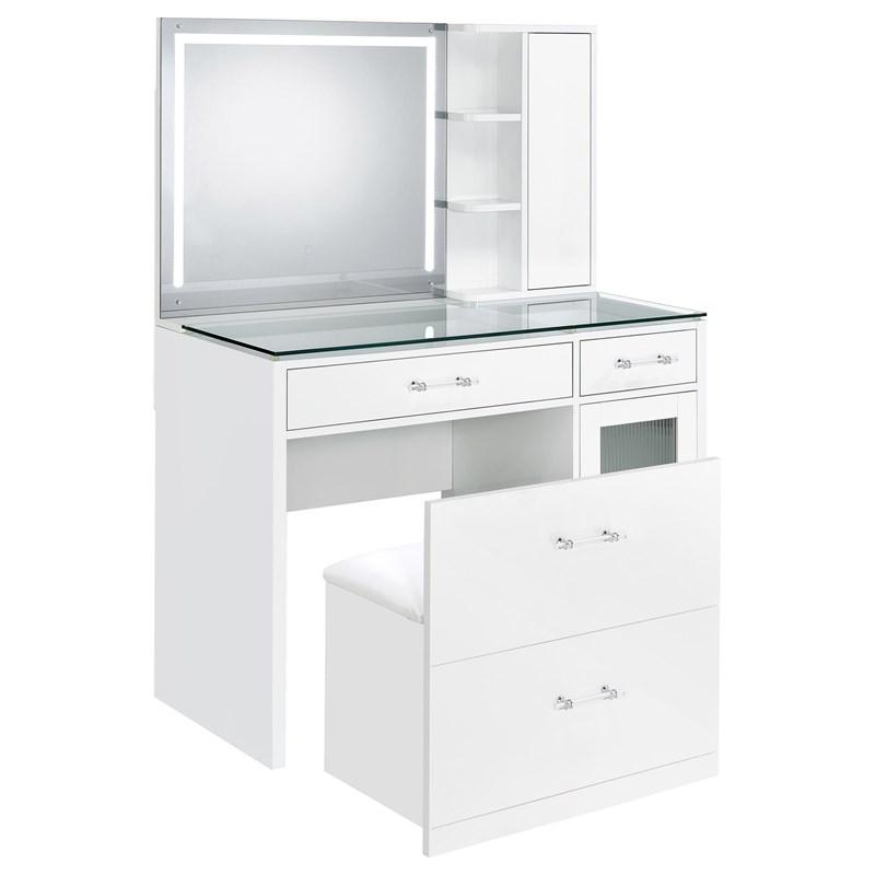 Large Picture of Coaster Furniture Flora 930218 2-drawer Vanity Set with LED Mirror - White High Gloss