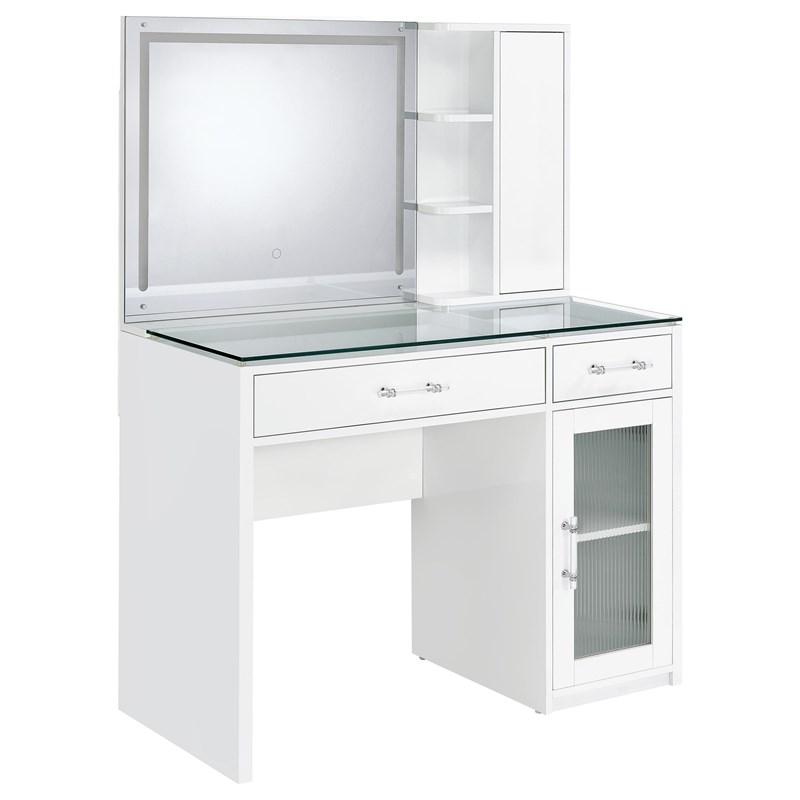 Large Picture of Coaster Furniture Flora 930218 2-drawer Vanity Set with LED Mirror - White High Gloss