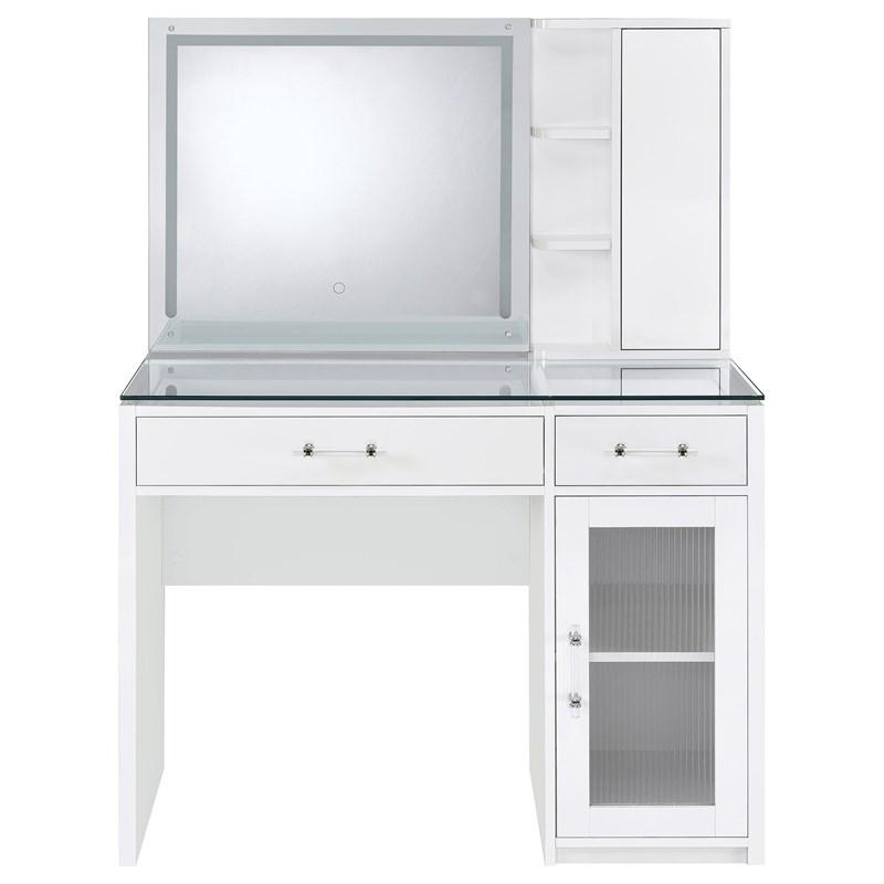 Large Picture of Coaster Furniture Flora 930218 2-drawer Vanity Set with LED Mirror - White High Gloss
