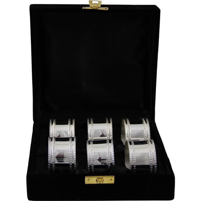 Corbell Silver Set of 6 Napkin Rings - Double Bead Silver Plate