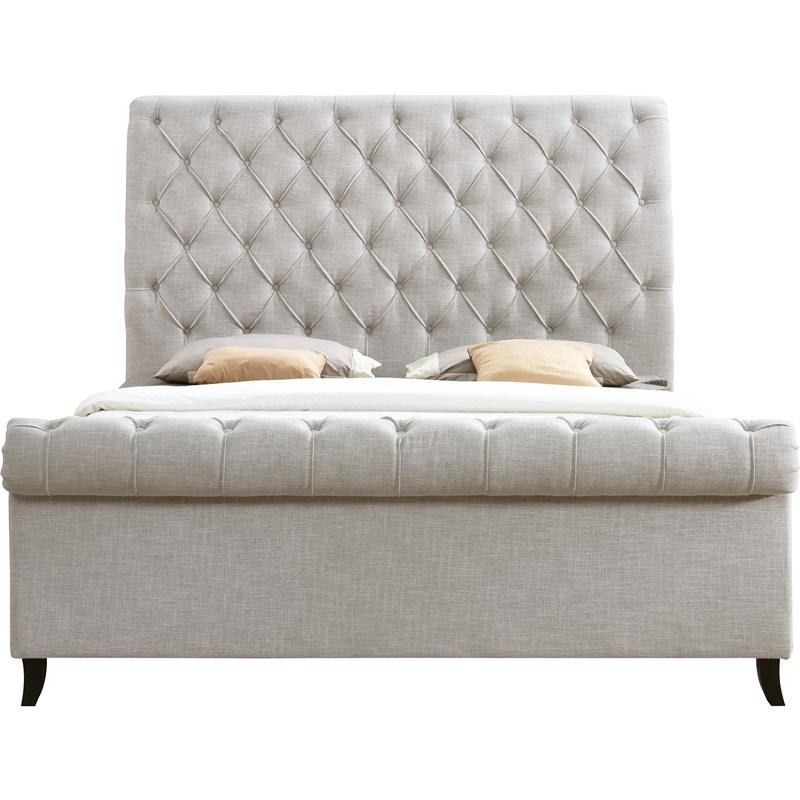 Large Picture of Crown Mark Kate 5103LG Queen Platform Bed - Light Grey Tweed