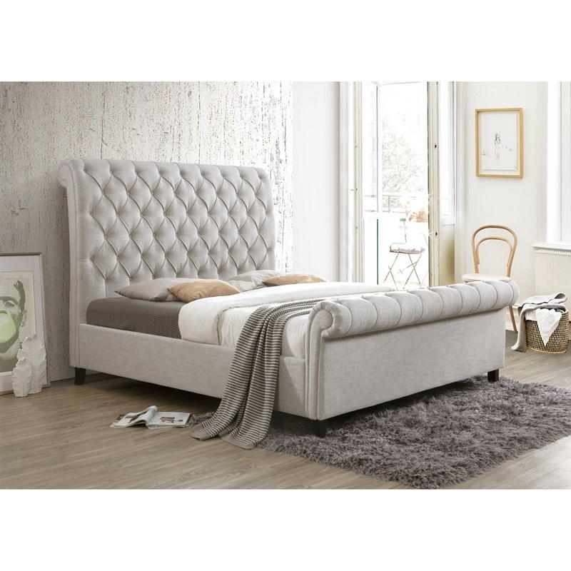 Large Picture of Crown Mark Kate 5103LG Queen Platform Bed - Light Grey Tweed