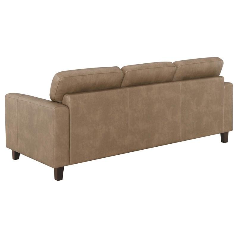 Large Picture of Coaster Furniture Scotland 504667 Faux Leather Upholstered Track Arm Sofa - Brown