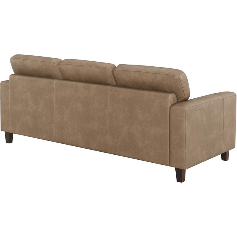 Large Picture of Coaster Furniture Scotland 504667 Faux Leather Upholstered Track Arm Sofa - Brown