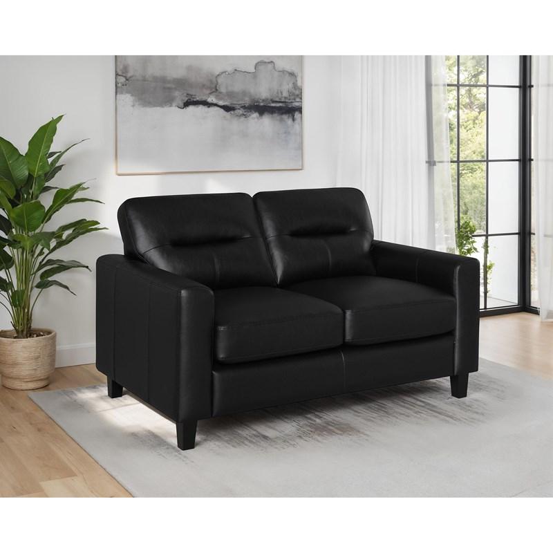 Large Picture of Coaster Furniture Scotland 504665 Faux Leather Upholstered Track Arm Loveseat - Black