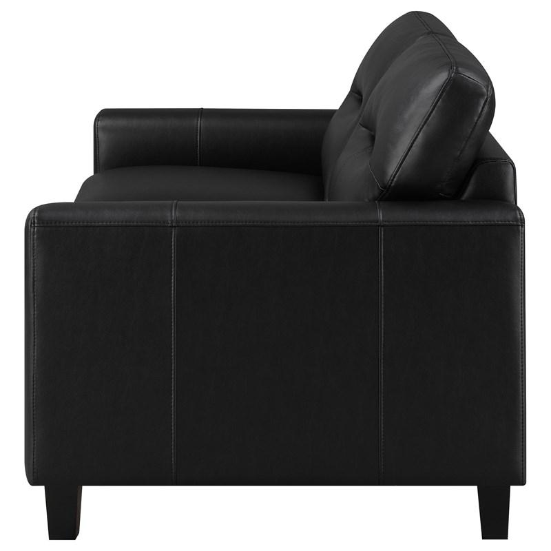 Large Picture of Coaster Furniture Scotland 504665 Faux Leather Upholstered Track Arm Loveseat - Black