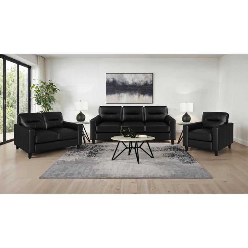 Large Picture of Coaster Furniture Scotland 504665 Faux Leather Upholstered Track Arm Loveseat - Black
