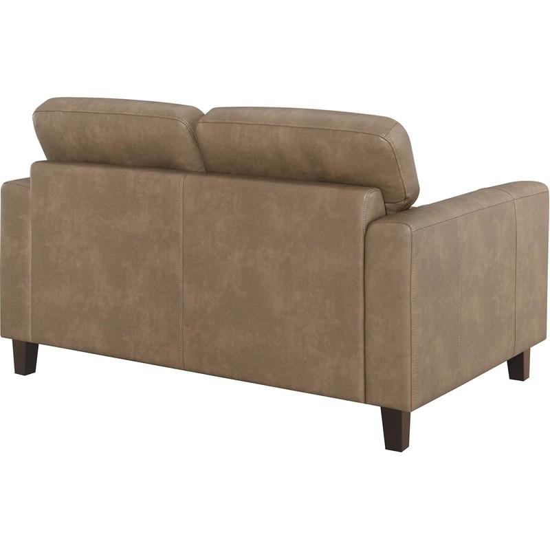 Large Picture of Coaster Furniture Scotland 504668 Faux Leather Upholstered Track Arm Loveseat - Brown