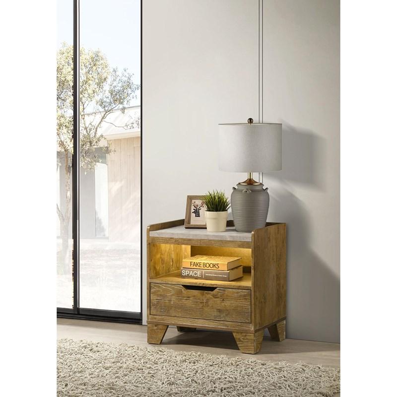 Large Picture of Coaster Furniture Henderson 222972 1-drawer LED Nightstand Bedside Table - Medium Oak