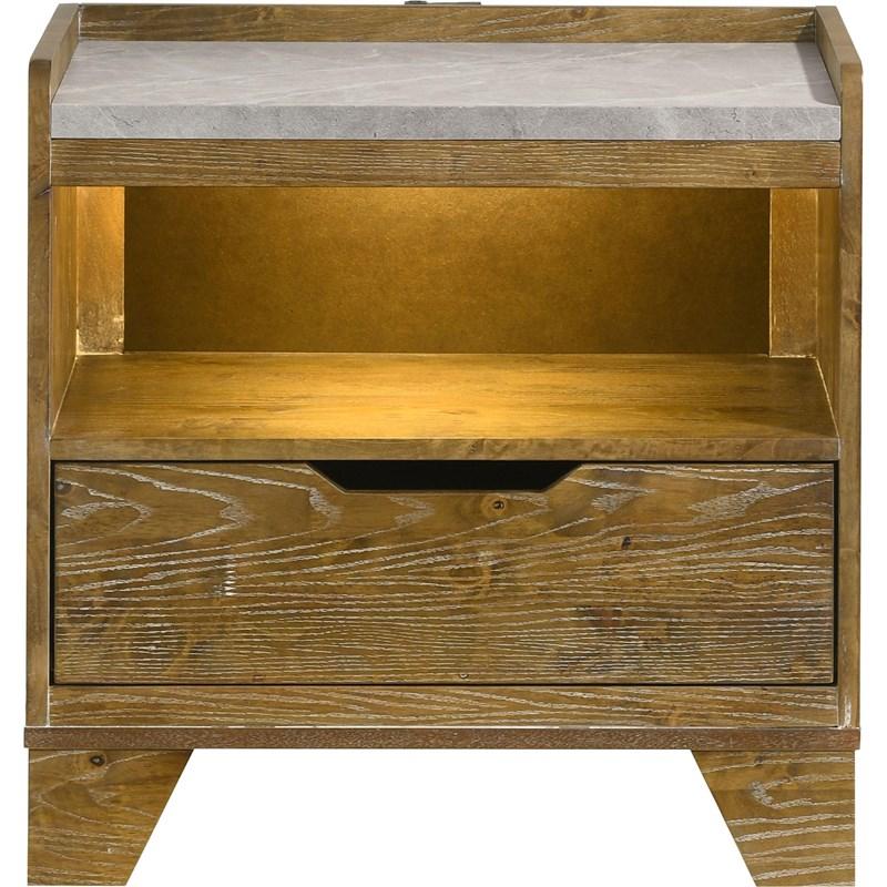 Large Picture of Coaster Furniture Henderson 222972 1-drawer LED Nightstand Bedside Table - Medium Oak
