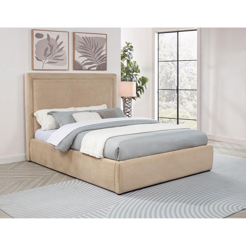 Large Picture of Coaster Furniture Lawson 315835LQ 54-inch Upholstered Queen Platform Bed - Light Saddle