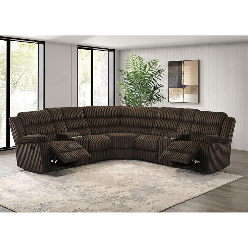 Large Picture of Coaster Furniture Atkinson 601510 Upholstered Reclining Sectional Sofa - Chocolate