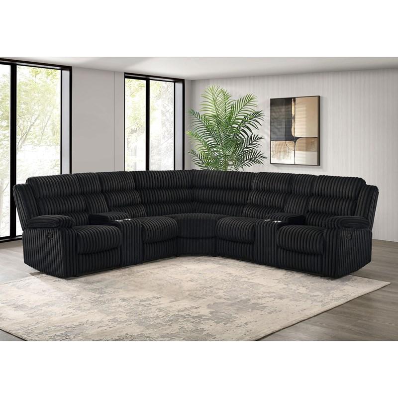 Large Picture of Coaster Furniture Atkinson 601520 Upholstered Reclining Sectional Sofa - Black