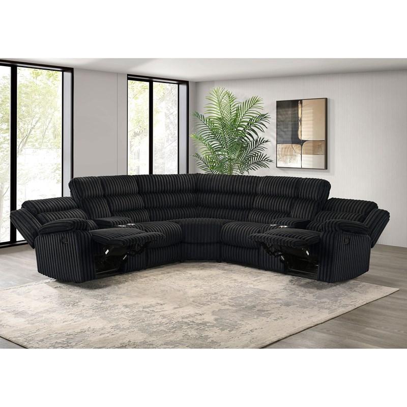 Large Picture of Coaster Furniture Atkinson 601520 Upholstered Reclining Sectional Sofa - Black