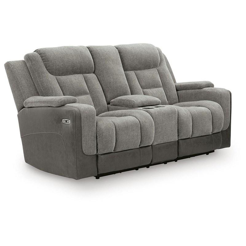 Signature Design by Ashley Mixed Motion PC8350518 Power Reclining Loveseat with Console  & Adjutasble Headrest